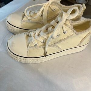 Cream Canvas Sneakers with Frayed Edges